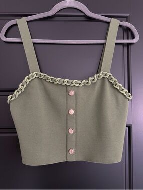 Maje Olive Green Chain Trim Knit Crop Top Size 2